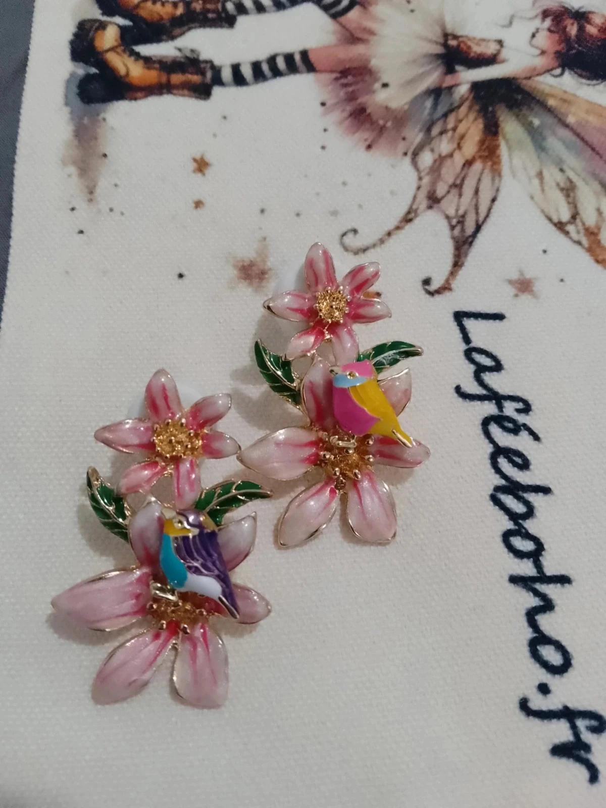 Boucles d'oreilles fleurs et oiseaux